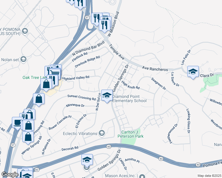 map of restaurants, bars, coffee shops, grocery stores, and more near 901 Golden Springs Drive in Diamond Bar