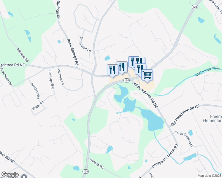 map of restaurants, bars, coffee shops, grocery stores, and more near 1880 Terrace Lake Drive in Lawrenceville