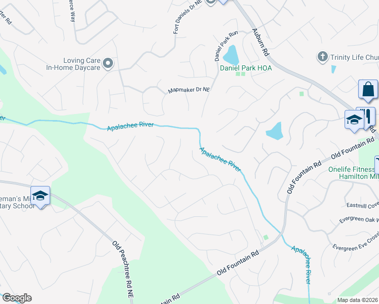 map of restaurants, bars, coffee shops, grocery stores, and more near 1606 Riesling Drive in Dacula