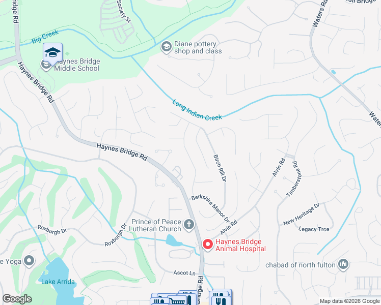 map of restaurants, bars, coffee shops, grocery stores, and more near 10485 Ash Rill Drive in Alpharetta