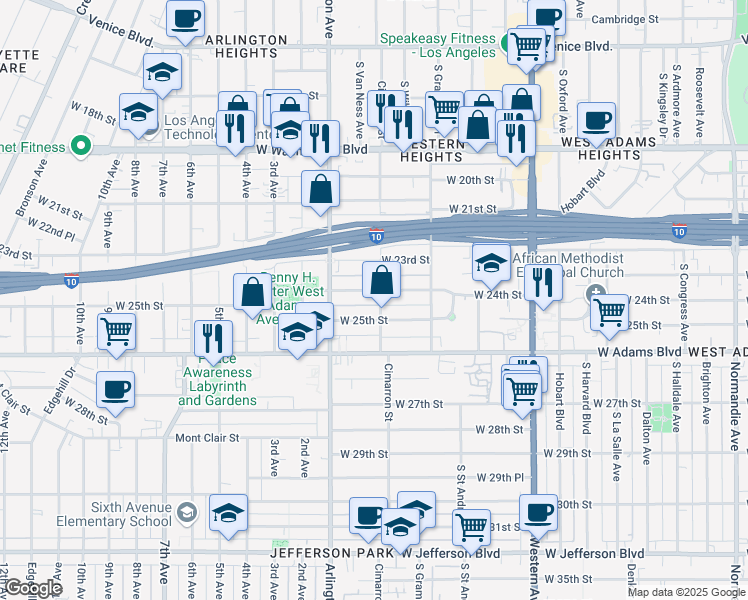map of restaurants, bars, coffee shops, grocery stores, and more near 2232 West 24th Street in Los Angeles