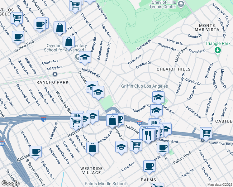 map of restaurants, bars, coffee shops, grocery stores, and more near 10566 Clarkson Road in Los Angeles