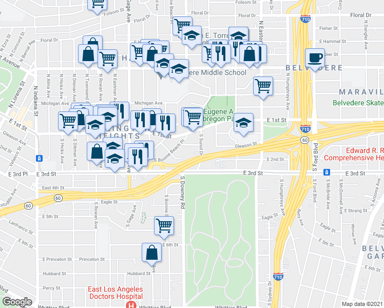 map of restaurants, bars, coffee shops, grocery stores, and more near 3982 Gleason Street in Los Angeles