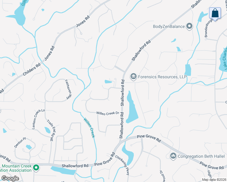 map of restaurants, bars, coffee shops, grocery stores, and more near 2040 Shallowford Park Manor in Roswell