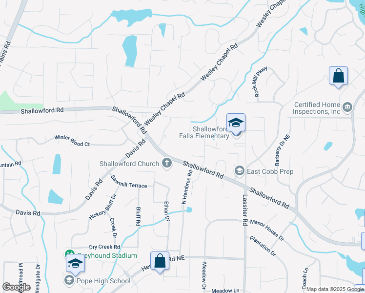map of restaurants, bars, coffee shops, grocery stores, and more near 3701 Shallowford Road in Marietta