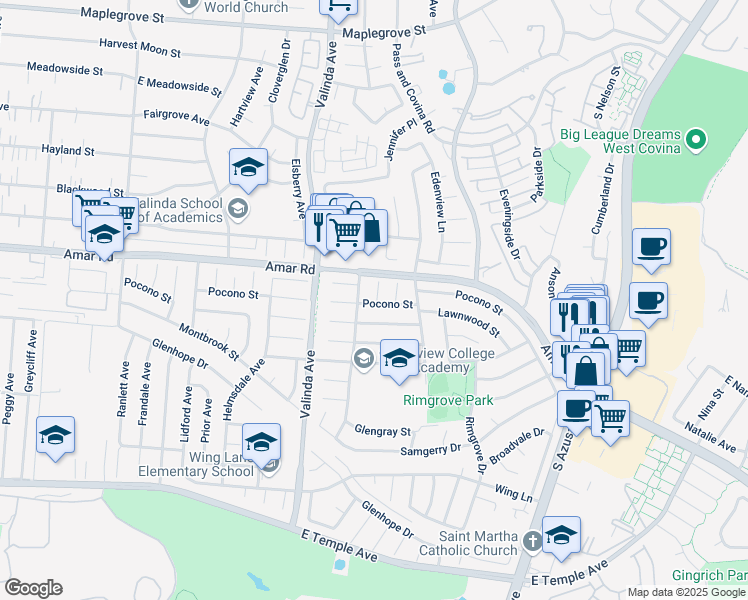 map of restaurants, bars, coffee shops, grocery stores, and more near 941 Graybar Avenue in La Puente