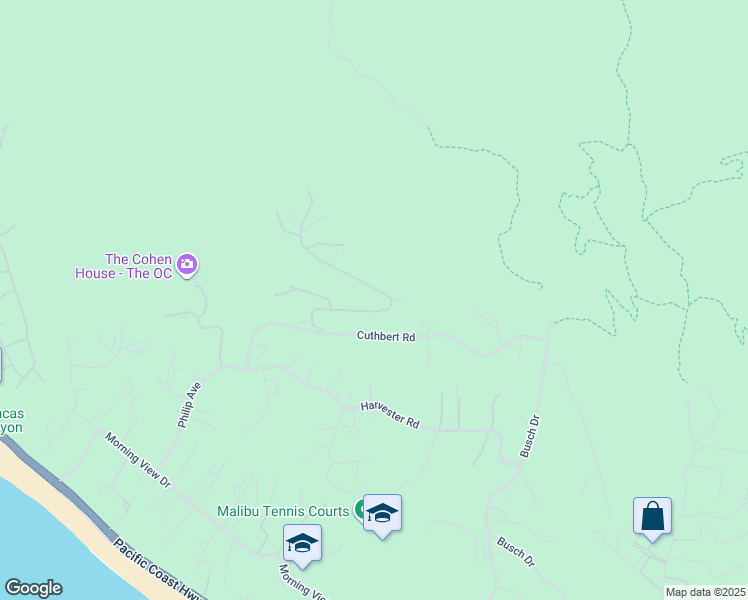 map of restaurants, bars, coffee shops, grocery stores, and more near 5441 Horizon Drive in Malibu