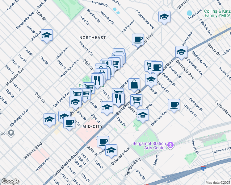 map of restaurants, bars, coffee shops, grocery stores, and more near 1255 26th Street in Santa Monica