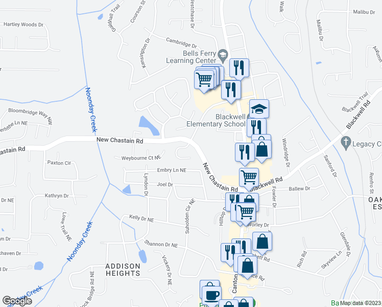 map of restaurants, bars, coffee shops, grocery stores, and more near 3306 Chastain Ridge Drive in Marietta