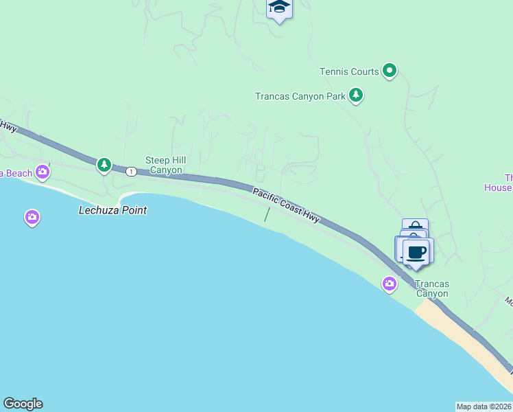 map of restaurants, bars, coffee shops, grocery stores, and more near 31224 Broad Beach Road in Malibu