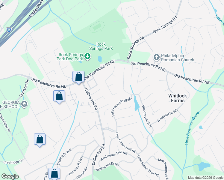 map of restaurants, bars, coffee shops, grocery stores, and more near 2685 Briarfield Way Northeast in Lawrenceville