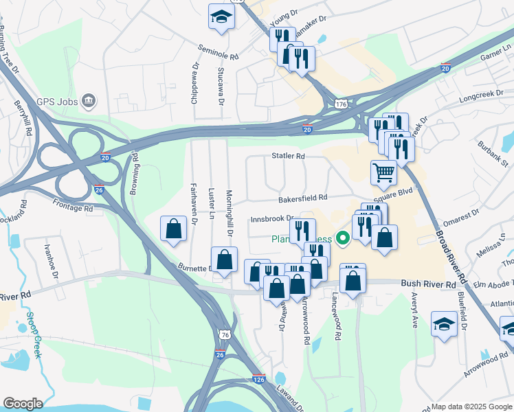 map of restaurants, bars, coffee shops, grocery stores, and more near 951 Bakersfield Road in Columbia
