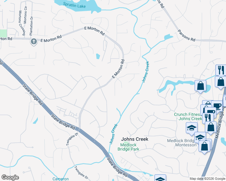 map of restaurants, bars, coffee shops, grocery stores, and more near 155 Morton Manor Court in Alpharetta