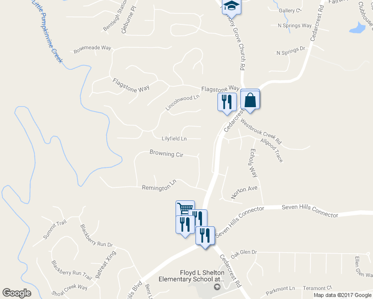 map of restaurants, bars, coffee shops, grocery stores, and more near 212 Browning Circle in Acworth