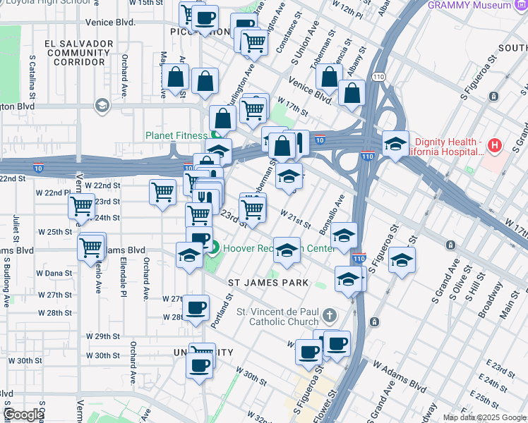 map of restaurants, bars, coffee shops, grocery stores, and more near 2112 Toberman Street in Los Angeles