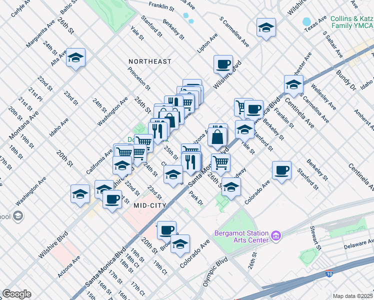 map of restaurants, bars, coffee shops, grocery stores, and more near 1255 26th Street in Santa Monica