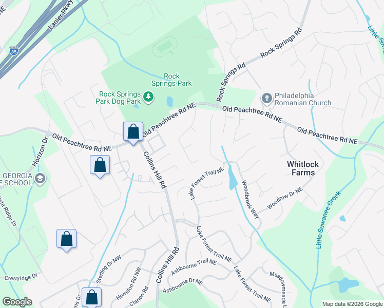 map of restaurants, bars, coffee shops, grocery stores, and more near 2685 Briarfield Way Northeast in Lawrenceville