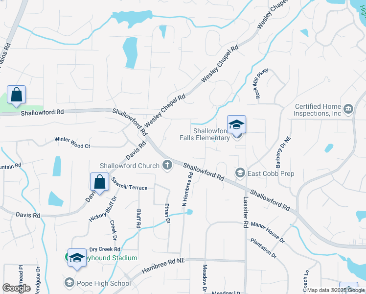 map of restaurants, bars, coffee shops, grocery stores, and more near 3701 Shallowford Road in Marietta