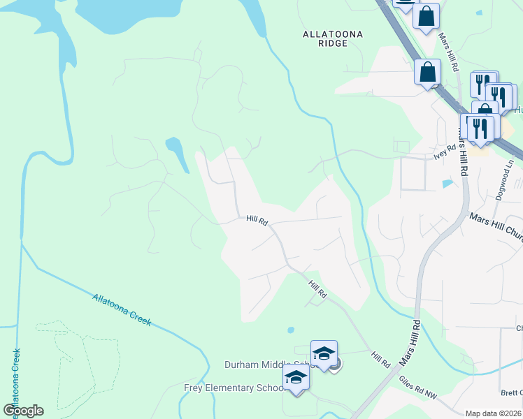 map of restaurants, bars, coffee shops, grocery stores, and more near 5300 Hill Road in Acworth
