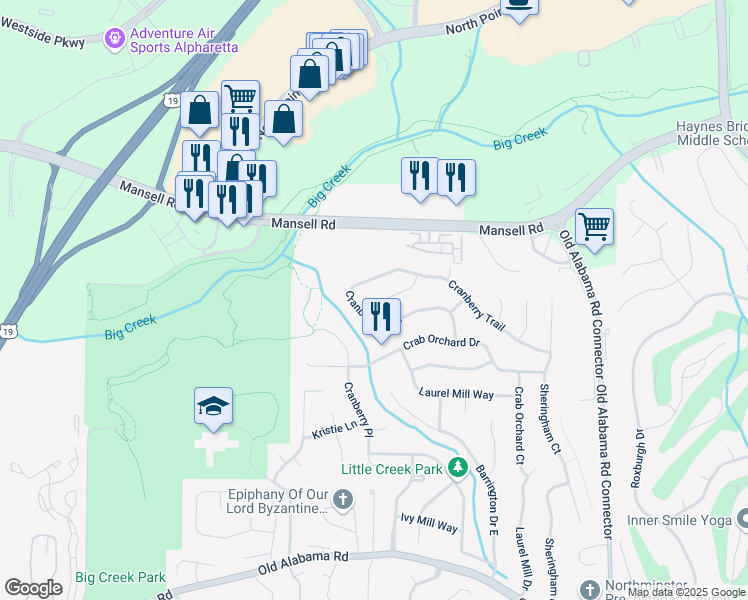 map of restaurants, bars, coffee shops, grocery stores, and more near 660 Cranberry Court in Roswell