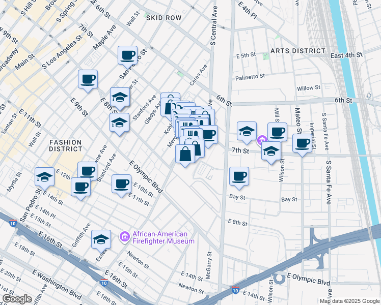 map of restaurants, bars, coffee shops, grocery stores, and more near 746 Market Court in Los Angeles