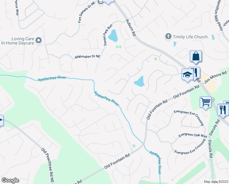 map of restaurants, bars, coffee shops, grocery stores, and more near 2678 Adair Trail in Dacula
