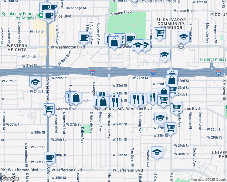 map of restaurants, bars, coffee shops, grocery stores, and more near in Los Angeles