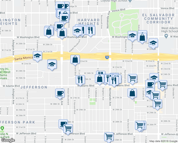map of restaurants, bars, coffee shops, grocery stores, and more near 1809 West 24th Street in Los Angeles