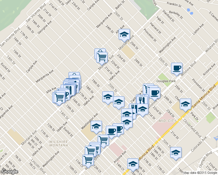 map of restaurants, bars, coffee shops, grocery stores, and more near 1934 Idaho Avenue in Santa Monica