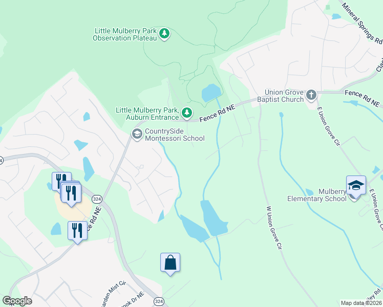 map of restaurants, bars, coffee shops, grocery stores, and more near 740 Holcombe Woods Court in Auburn