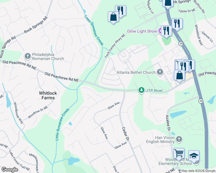 map of restaurants, bars, coffee shops, grocery stores, and more near 2372 Suwanee Pointe Drive in Lawrenceville