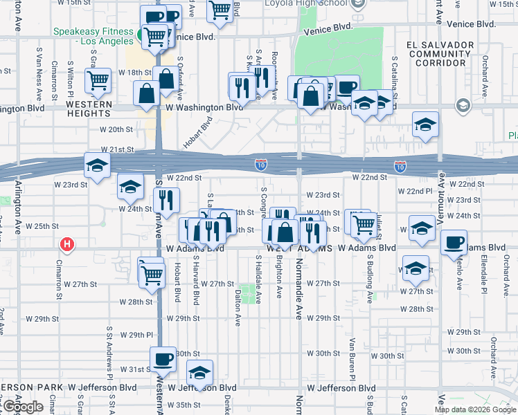 map of restaurants, bars, coffee shops, grocery stores, and more near 1781 West 24th Street in Los Angeles