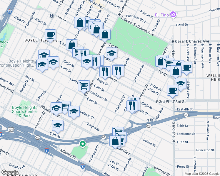 map of restaurants, bars, coffee shops, grocery stores, and more near 3109 Eagle Street in Los Angeles