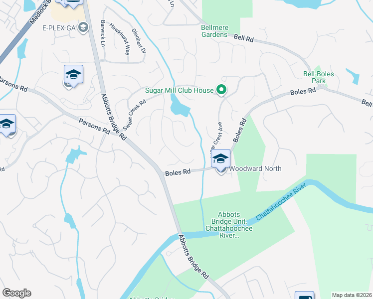 map of restaurants, bars, coffee shops, grocery stores, and more near 615 Sweet Stream Trace in Duluth