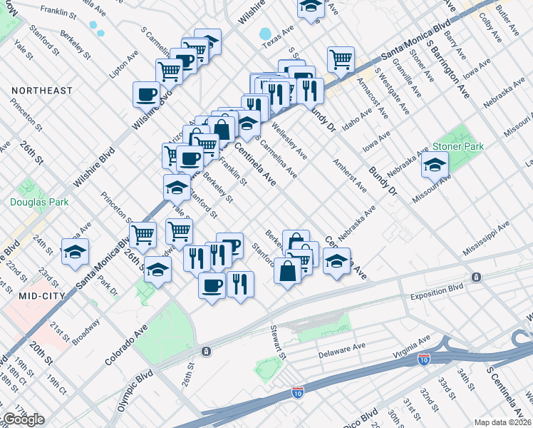 map of restaurants, bars, coffee shops, grocery stores, and more near 3124 Colorado Avenue in Santa Monica