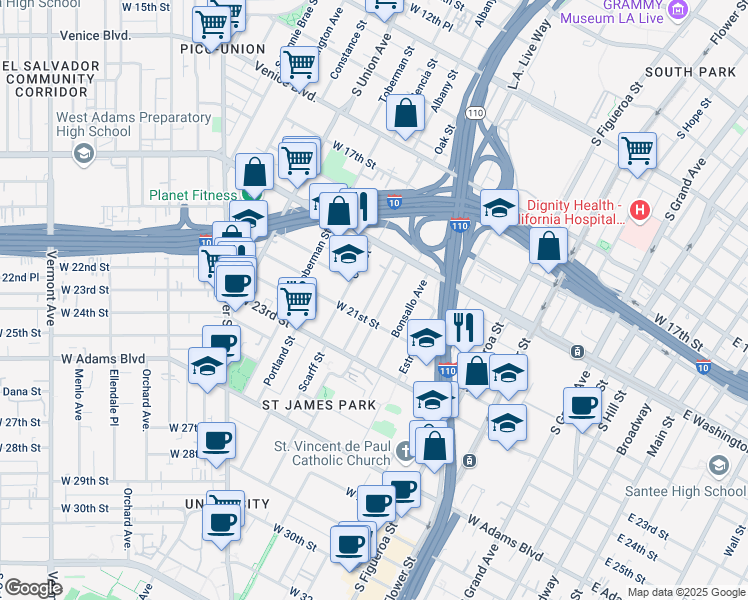map of restaurants, bars, coffee shops, grocery stores, and more near 1958 Norwood Street in Los Angeles