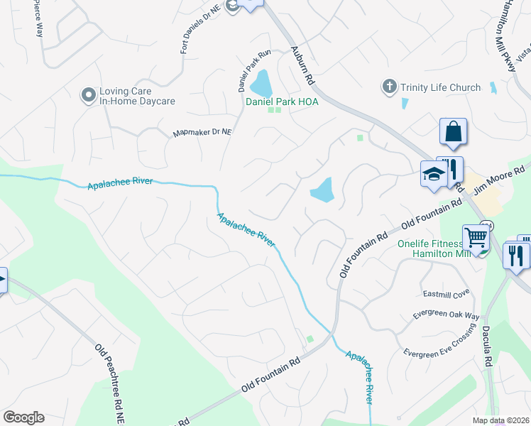 map of restaurants, bars, coffee shops, grocery stores, and more near 2718 Adair Trail in Dacula