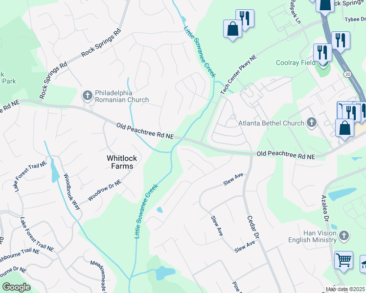 map of restaurants, bars, coffee shops, grocery stores, and more near 678 Prada Court Northeast in Lawrenceville