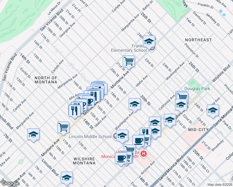 map of restaurants, bars, coffee shops, grocery stores, and more near 811 18th Street in Santa Monica