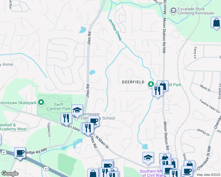 map of restaurants, bars, coffee shops, grocery stores, and more near 2618 McGuire Drive in Kennesaw