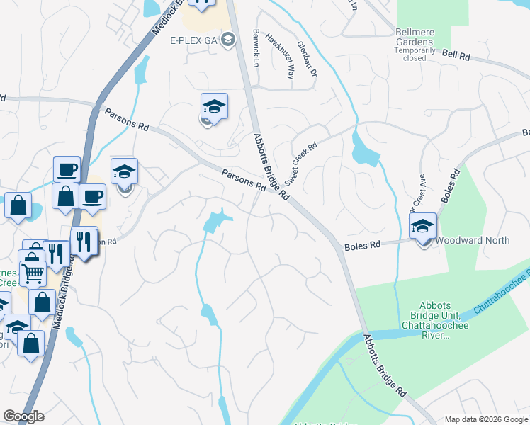 map of restaurants, bars, coffee shops, grocery stores, and more near 1602 Girvan Ridge Drive in Duluth