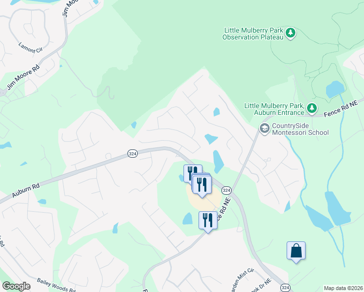 map of restaurants, bars, coffee shops, grocery stores, and more near 3409 In Bloom Way in Dacula