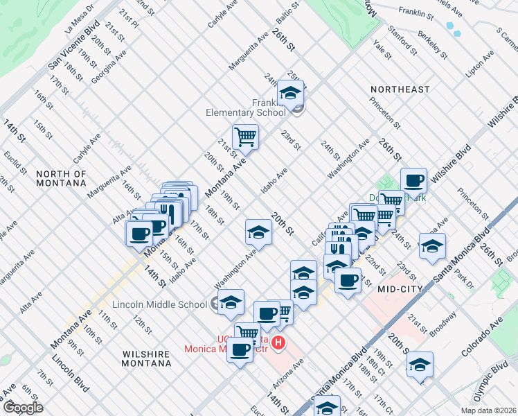 map of restaurants, bars, coffee shops, grocery stores, and more near 914 20th Street in Santa Monica