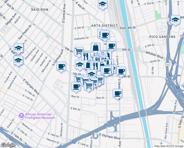 map of restaurants, bars, coffee shops, grocery stores, and more near 691 Mill Street in Los Angeles