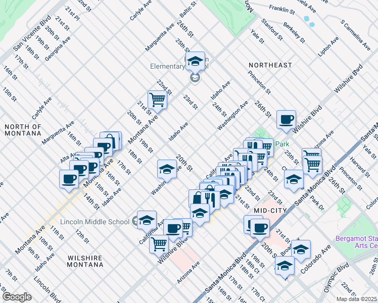 map of restaurants, bars, coffee shops, grocery stores, and more near 936 21st Street in Santa Monica
