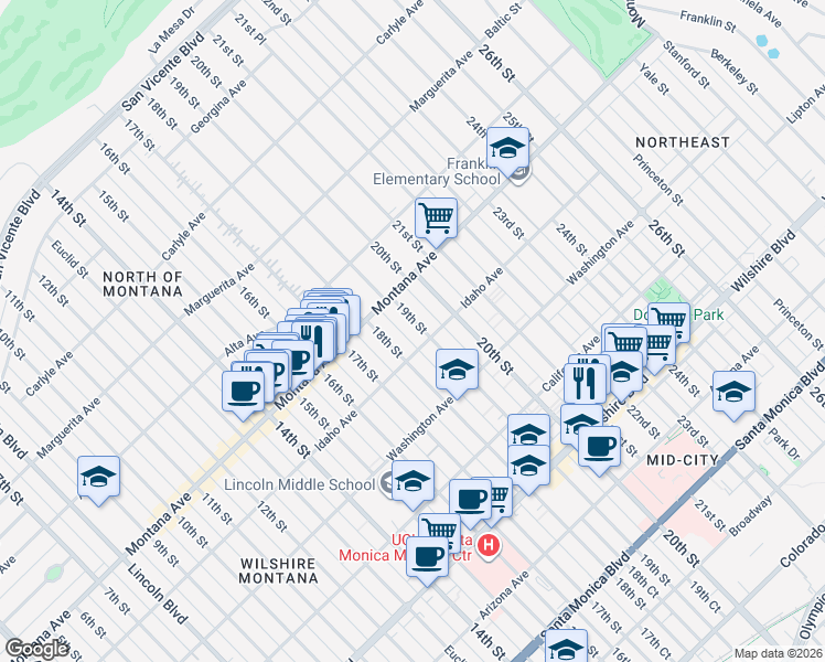 map of restaurants, bars, coffee shops, grocery stores, and more near 842 19th Street in Santa Monica