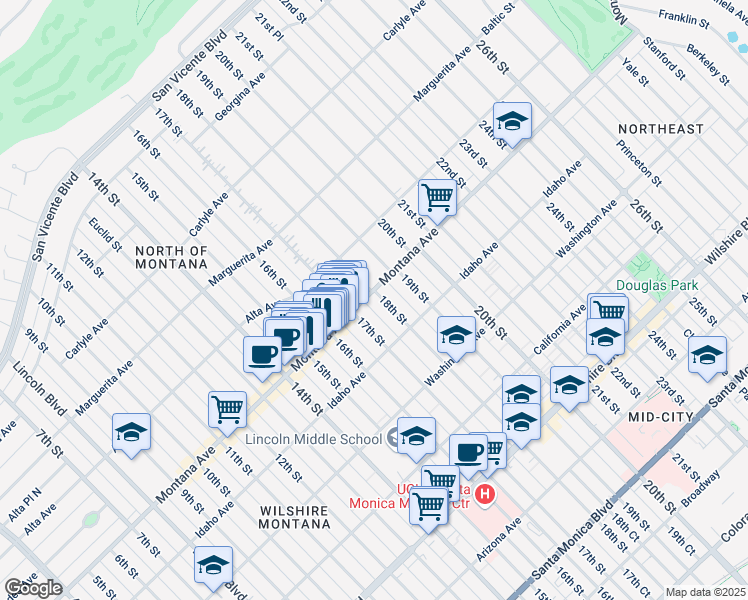 map of restaurants, bars, coffee shops, grocery stores, and more near 811 18th Street in Santa Monica