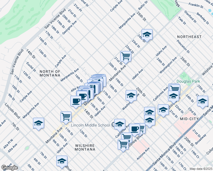 map of restaurants, bars, coffee shops, grocery stores, and more near 811 18th Street in Santa Monica