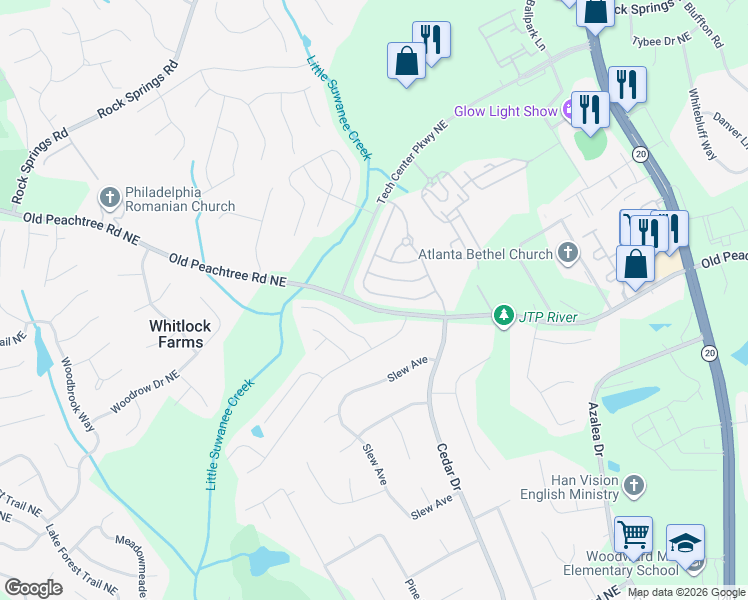 map of restaurants, bars, coffee shops, grocery stores, and more near 2388 Suwanee Pointe Drive in Lawrenceville