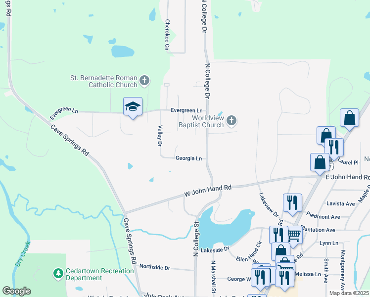map of restaurants, bars, coffee shops, grocery stores, and more near 108 Hope Lane in Cedartown